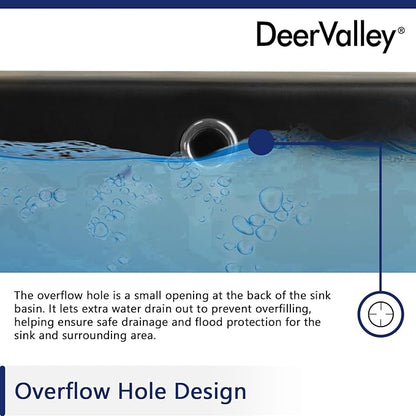 DeerValley 20x16 Inch Black Rectangular Undermount Bathroom Sink, Porcelain Ceramic Vessel Sink with Overflow, Modern Vanity Basin, DV-1U201B