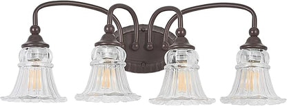 4-Light Vintage Bathroom Light Fixtures, Oil Rubbed Bronze | Vanity Lights Over Mirror with Floral Glass Shade for Bathroom Powder Room, Living Room Hallway
