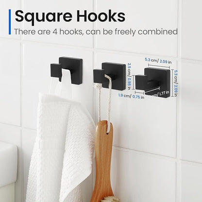 FAHKNS 10 PCS Bathroom Hardware Accessories Set 23.6 Inch Stainless Steel Bath Towel Bar Set Square Towel Ring Set for Bathroom Wall Mounted, Black