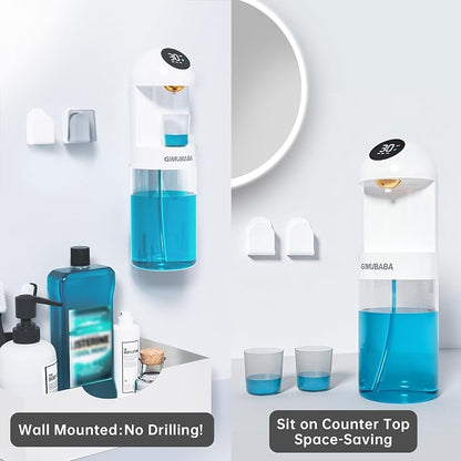 Upgraded Automatic Mouthwash Dispenser with 4 Dispensing Levels for Bathroom-GIMUBABA Smart Mouth Wash Dispenser Sets with 20.3 FL Oz Container,2 Cups & Wall Mount Accessories for Kids & Family,White