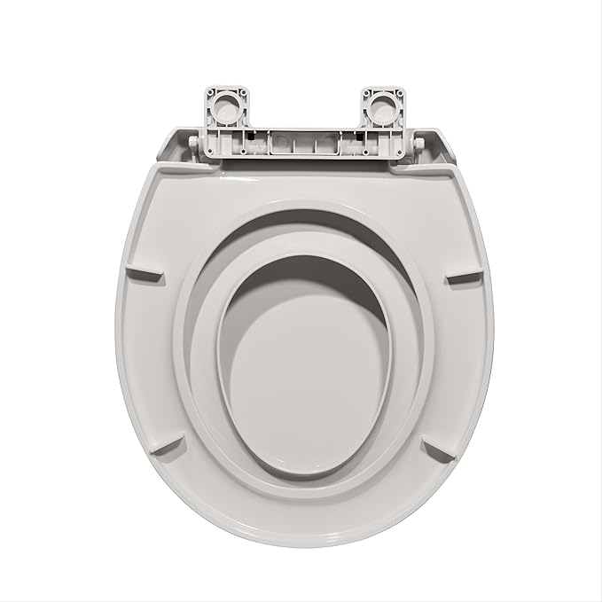 Round Toilet Seat for Adult and Child, Built-In Potty Training with Soft Quiet Close Non-Slip Design, Magnetic Children’s Seat and Cover for Round/Oval Toilets, Biscuit Color