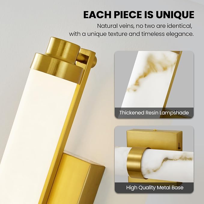 23.6" Modern Wall Sconce, 5CCT Dimmable LED Bathroom Vanity Light, Brushed Gold Wall Light with Resin Shade, 20W Hardwired Vanity Lighting for Bedroom, Living Room, Hallway