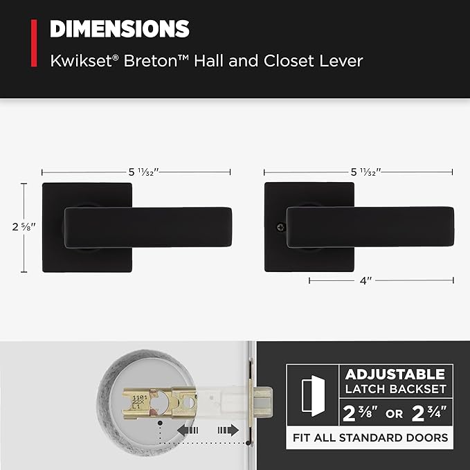 Kwikset Breton Interior Passage Door Handle 10 Pack, Lever for Closet and Hallway Doors, Reversible Non-Locking Handle Lever, Matte Black, with Microban Protection