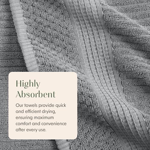 Springtree Home 100% Cotton Bath Towel Set | 4-Pack | Textured | Grey