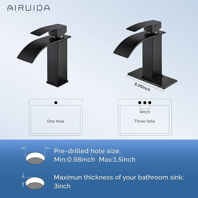 Airuida Oil Rubbed Bronze Single Handle Bathroom Sink Faucet Single Hole Waterfall Bathroom Faucet 1 or 3 Hole Basin Mixer Tap, Rv Lavatory Vanity Faucet with Deck Plate and Supply Lines