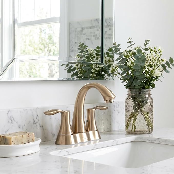 Champagen Gold Bathroom Faucet 3 Hole, 2 Handle Bathroom Sink Faucet, 4 Inch Centerset Bathroom Faucet with Drain Assembly, BF423-CB