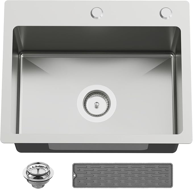 20x16 In Kitchen And Bar Sink- Stainless Steel Drop In Kitchen Sink Modern Single Bowl Topmount Bar Sink With Silicon Mat,Drain Strainer Set Compatibility With Various Kitchen & Bar Style