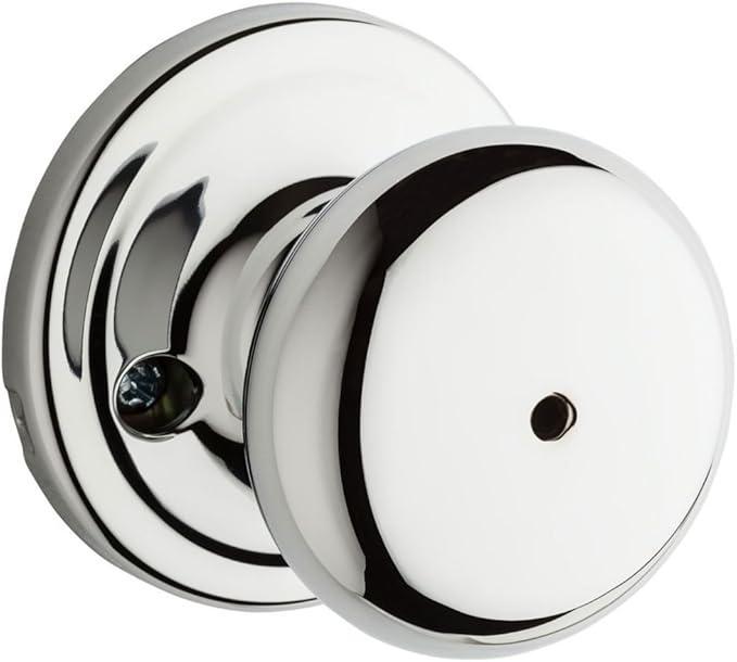 Kwikset Hancock Interior Privacy Door Knob with Lock, Door Handle For Bathroom and Bedroom, Polished Chrome Keyless Turn Lock Doorknob