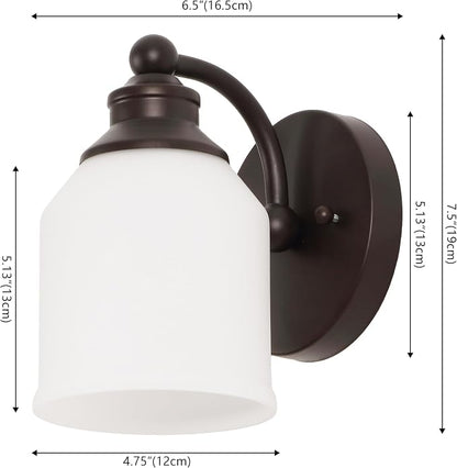JONATHAN Y Lydia 1-Light Metal Vanity Wall Sconce 5.13", Oil Rubbed Bronze | Frosted White Glass Bell Shades, Dimmable Hardwired Damp Rated Bathroom Wall Sconce, Classic Style, LED Bulbs Included