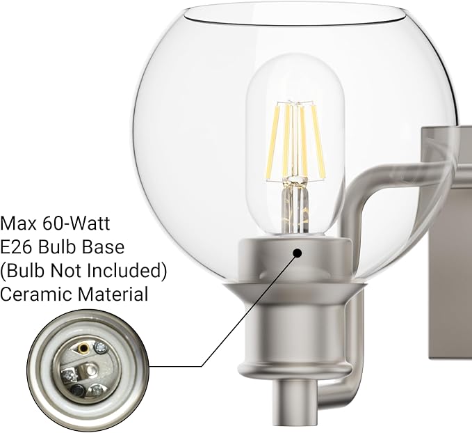 Tipace Bathroom Vanity Light,2 Light Brushed Nickel Vanity Lights with Clear Glass Shade,Modern Wall Sconces,Bathroom Lighting Fixtures Over Mirror for Living Room(Exclude Bulb)