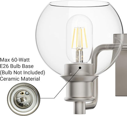 Tipace Bathroom Vanity Light,2 Light Brushed Nickel Vanity Lights with Clear Glass Shade,Modern Wall Sconces,Bathroom Lighting Fixtures Over Mirror for Living Room(Exclude Bulb)