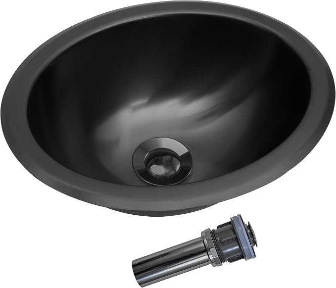 LQS Small RV Sink, Black Oval RV Bathroom Sink, 13.39 x 10.63 Inch | Drop-In Black Bathroom Sink for RVs, Stainless Steel Oval Small Sink with 5.12-Inch Depth and Drain Assembly Included