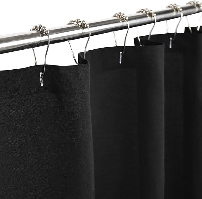DOSLY IDÉES Farmhouse Shower Curtain,Black Cloth Button Curtain,Cotton Blend Fabric,Rustic Country Shabby Chic Style,72x72 in