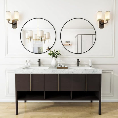 Black Round Bathroom Mirror 24", Thin Metal Frame Wall Mirror | Circle Vanity Mirror for Over Sink, Hanging or Leaning Decor for Hallway, Entryway, Fireplace Mantel, Living Room