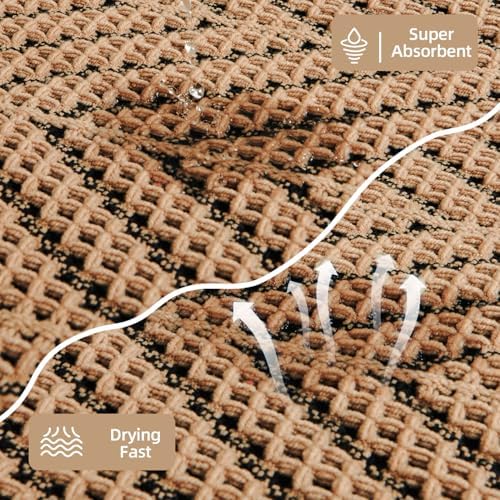 Sunfly Waffle Bath Mat, Boho Bathroom Rugs Non Slip Washable Super Absorbent Quick Dry Bath Mat Farmhouse Bathroom Decor, 24"x48" Black &Khaki