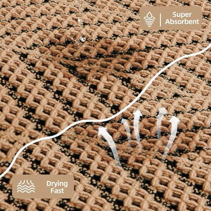 Sunfly Waffle Bath Mat, Boho Bathroom Rugs Non Slip Washable Super Absorbent Quick Dry Bath Mat Farmhouse Bathroom Decor, 24"x48" Black &Khaki