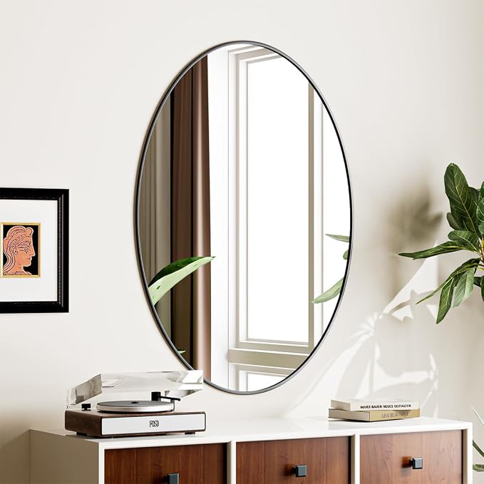 Koonmi Black Oval Bathroom Mirror, 24"x36" Oval Mirror for Wall | Shatterproof Bathroom Vanity Mirror for Bedroom Living Room Entryway, Horizontal or Vertical, Hardware Included