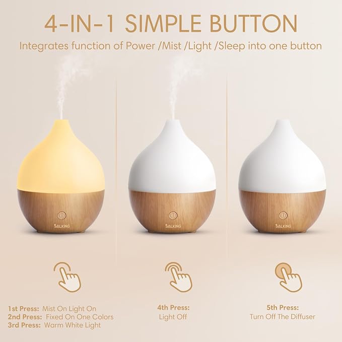 SALKING Essential Oil Diffuser with Remote Control, 100ml Small Aromatherapy Diffuser for Essential Oils, 2 Mist Modes Ultrasonic Diffusers, Cool Mist Humidifier with Timer, for Office Home