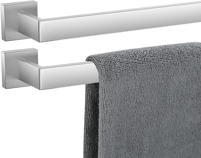 Towel Bar 2 Pack for Bathroom 28 Inch Brush Nickel Towel Holder 12/16/20/24/28/32/36 In Stainless Steel SS304 Rustproof Towel Rack Modern Square Towel Rod for Bathroom Wall(2, Brushed Nickel, 28 Inch)