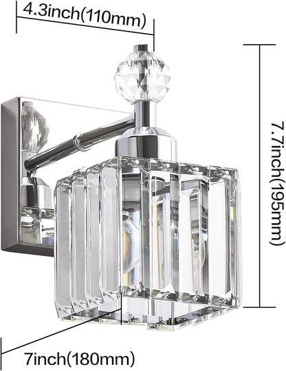 PRESDE 1-Light Bathroom Vanity Light, Modern Chrome Wall Sconce with Crystal Shade, Single Wall Lamp for Over Mirror Bedroom Hallway