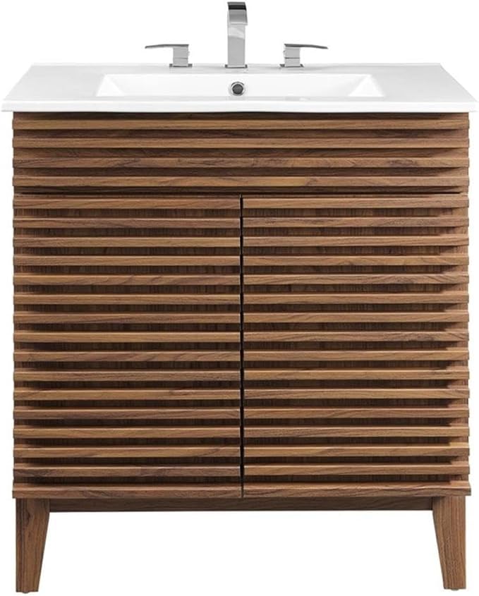 Modway Render 30" Bathroom Vanity with Sink in Walnut White