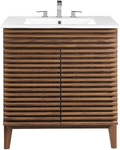 Modway Render 30" Bathroom Vanity with Sink in Walnut White