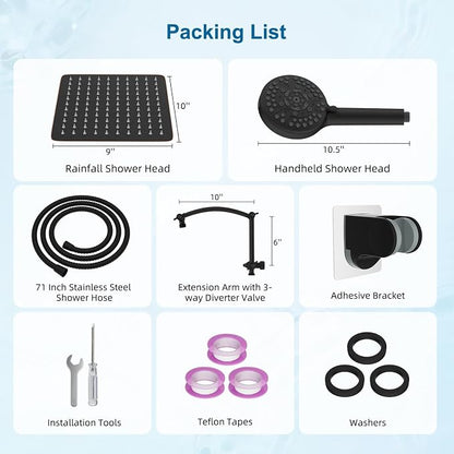 Hibbent Metal 10" High Pressure Rain Shower Head Combo, Oil-Rubbed Bronze | cUPC Certified Rainfall Shower Head with handheld 10 Sprays, 16'' Adjustable Extension Arm, 71'' Hose, Showerhead Holder