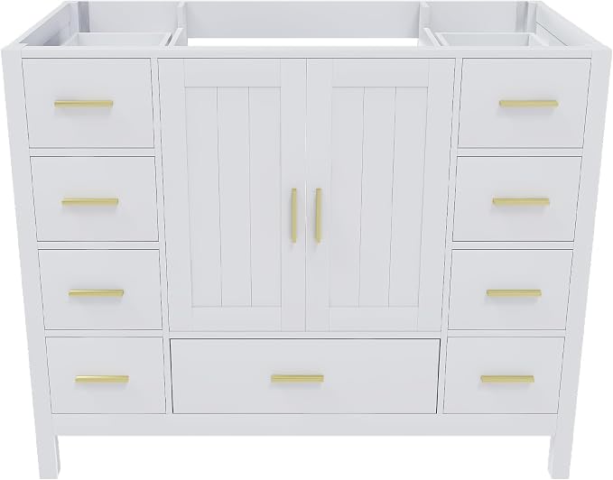 42'' Bathroom Vanity Without Sink,Multi-Functional Bathroom Cabinet with 2 Doors and 9 Drawers, Solid Frame,White(No Sink)