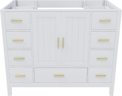 42'' Bathroom Vanity Without Sink,Multi-Functional Bathroom Cabinet with 2 Doors and 9 Drawers, Solid Frame,White(No Sink)