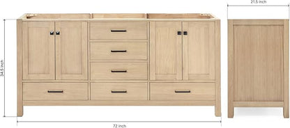ARIEL Cambridge 72-inch Bathroom Vanity Base Cabinet,Solid Wood, 4 Soft Closing Doors, 6 Dovetail Drawers, White Oak