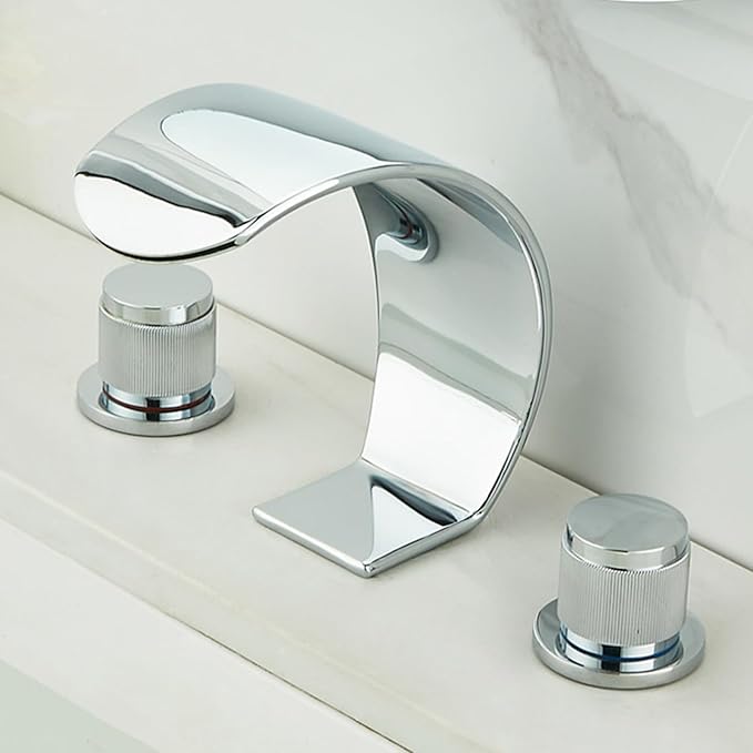 Bathroom Basin Mixer Faucet 3 Hole Waterfall 3 Hole Basin Faucets Brass-Chrome Plated
