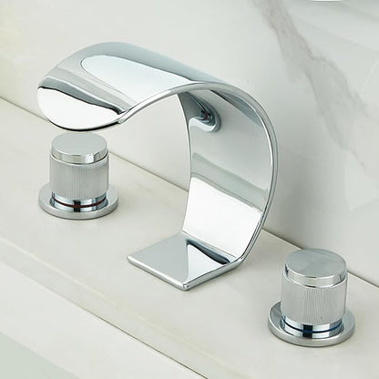 Bathroom Basin Mixer Faucet 3 Hole Waterfall 3 Hole Basin Faucets Brass-Chrome Plated
