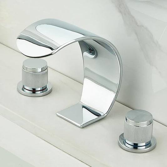 Bathroom Basin Mixer Faucet 3 Hole Waterfall 3 Hole Basin Faucets Brass-Chrome Plated