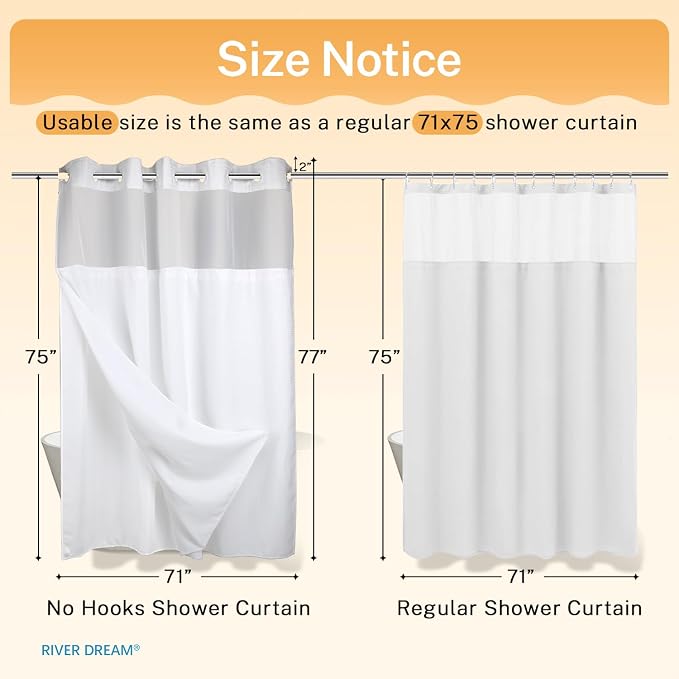 RiverDream Heavyweight Waffle No Hook Shower Curtain with Liner,White,71x77 | Dotted Waffle,Snap-in Liner,Heavy Duty,Quick Dry,Mesh Top Window,With Bottom Magnets,Hotel-Grade,Washable,Long Size