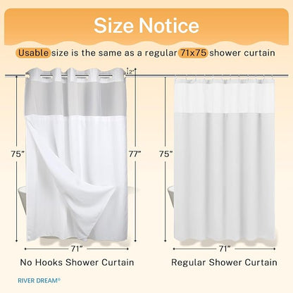 RiverDream Heavyweight Waffle No Hook Shower Curtain with Liner,White,71x77 | Dotted Waffle,Snap-in Liner,Heavy Duty,Quick Dry,Mesh Top Window,With Bottom Magnets,Hotel-Grade,Washable,Long Size
