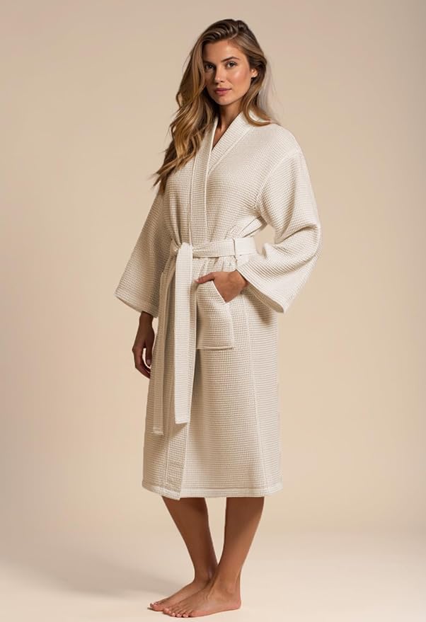Turquaz Womens Lightweight Waffle Kimono Bathrobe for Men - Soft Quick-Dry Spa & Summer Towel Robe, Cotton Blend