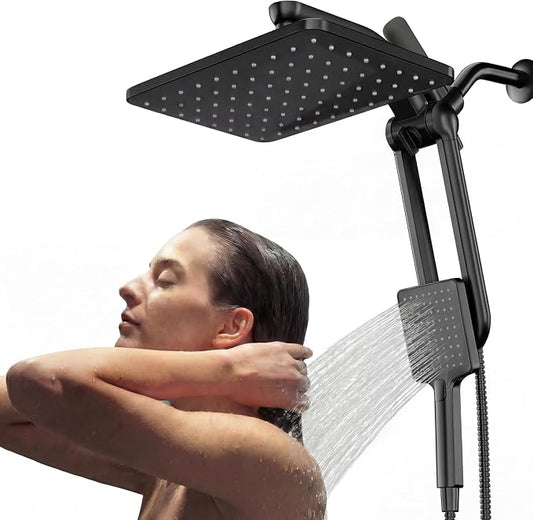 Dual Filtered Rainfall Handheld Shower Head Spray Combo, Upgraded Showerhead Body Spray Combo With Fixed Showerhead, Shinny Black