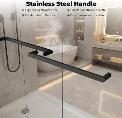 Sliding Shower Door, Adjustable 44"-48" W x 72" H with Double 8mm (5/16") Tempered Glass & Coating, Aluminum Alloy Frame, Matte Black Square Track, Space-Saving Bypass Design