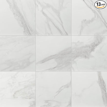 Daltile Perpetuo 12" x 12" Marble Look Porcelain Floor Tile in Matte Brilliant White for Kitchen, Bathroom, Living Room Floors | (13 PC Per Carton) (12.22 SQFT Per Carton)