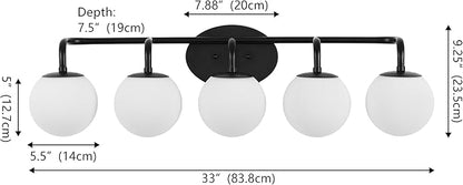 JONATHAN Y 33" Black Modern Globe Wall Sconce Vanity Light for Bathroom, White Frosted Glass Shade, Midcentury Parisian Bistro Wall Lamp, LED Bulb Included (JYL3559B)