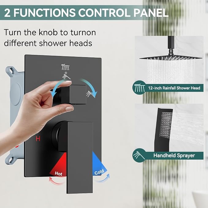 Shower System Shower Faucet Set, STARBATH 12" Ceiling Mount Rain Shower Head and Handheld Spray for Two Person, Rainfall Shower System with Diverter Valve and Trim Kit Complete，Matte Black