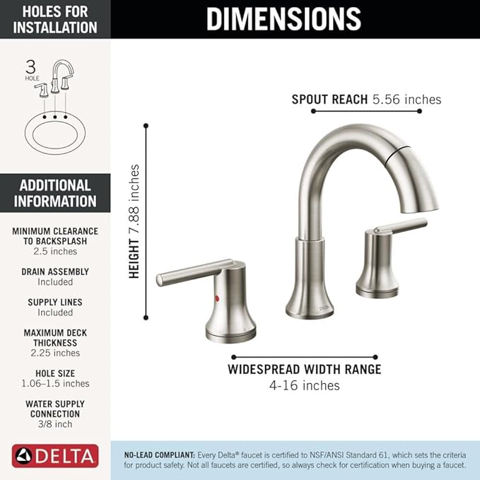 Delta Faucet Trinsic Pull Down Bathroom Faucet, Bathroom Pull Out Faucet, Brushed Nickel Widespread Bathroom Faucet 3 Hole, Bathroom Sink Faucet with Magnetic Docking, Stainless 3559-SSPD-DST