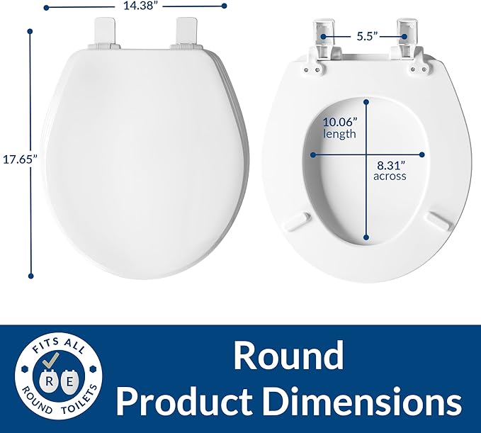 BEMIS 600E4 000 Ashland Toilet Seat with Slow Close, Never Loosens and Provide the Perfect Fit, ROUND, Enameled Wood, White