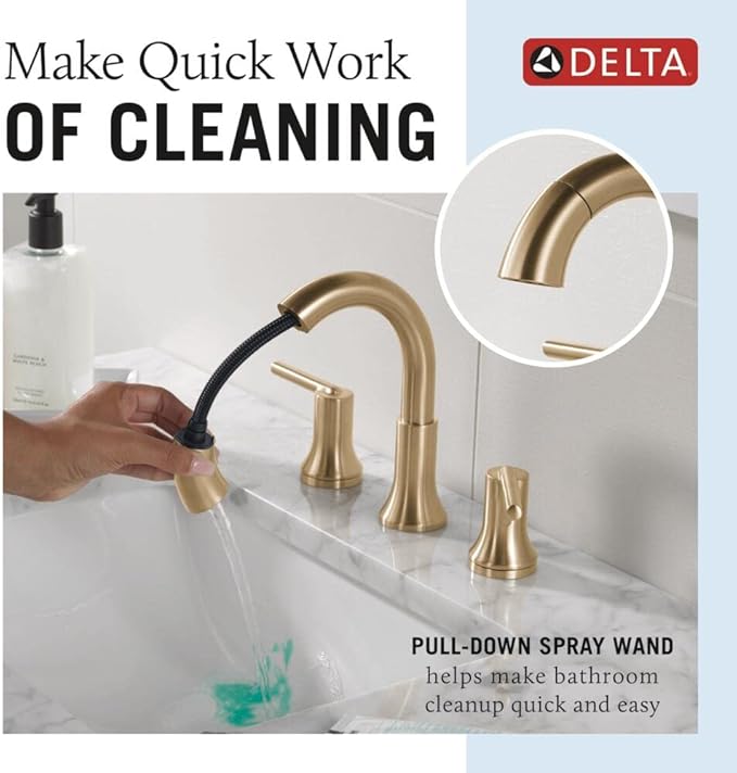 Delta Faucet Trinsic Pull Down Bathroom Faucet, Bathroom Pull Out Faucet, Gold Widespread Bathroom Faucet 3 Hole Pull Down, Bathroom Sink Faucet with Magnetic Docking, Champagne Bronze 3559-CZPD-DST