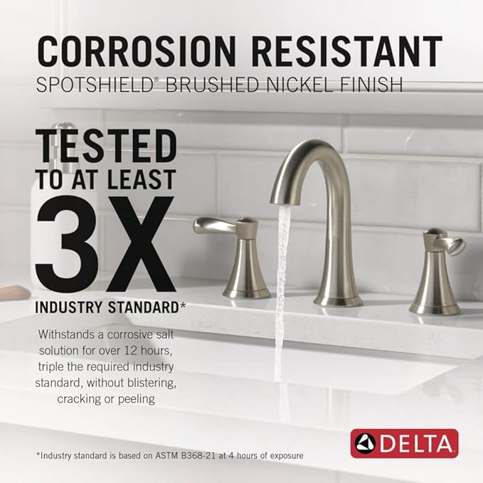 Delta Faucet Esato Widespread Bathroom Faucet Brushed Nickel, Bathroom Faucet 3 Hole, Bathroom Sink Faucet, Drain Assembly, SpotShield Brushed Nickel 35897LF-SP