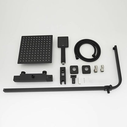 BWE Black Outdoor Shower Fixtures 10 Inch Rain Shower Head with Handheld Spray Dual Functions Exposed Shower System Wall Mount Outdoor Shower Kit for Bathroom or Backyard
