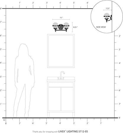 Livex Lighting 5712-05 Transitional Two Light Bath Vanity from Oldwick Collection Finish, Polished Chrome 15 x 7.25 x 8.25