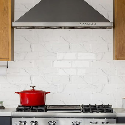 STICKGOO 10-Sheet Subway Peel and Stick Backsplash Tiles Carrara White | Waterproof 3D PVC wall tiles with strong adhesive, extra thick for kitchen backsplash and bathroom walls