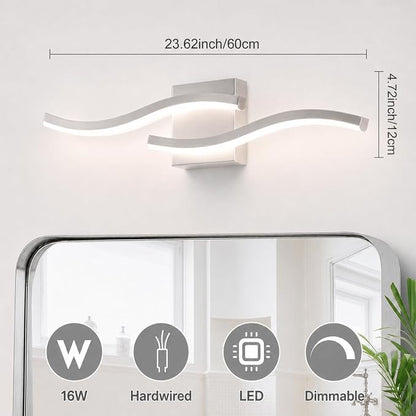 Brushed Nickel Curved Bathroom Vanity Light Fixture Over Mirror, 23.62 inch Modern LED Wall Lamp 5500K Bathroom Light Fixture Vanity Lighting Wall Sconces,2 Packs