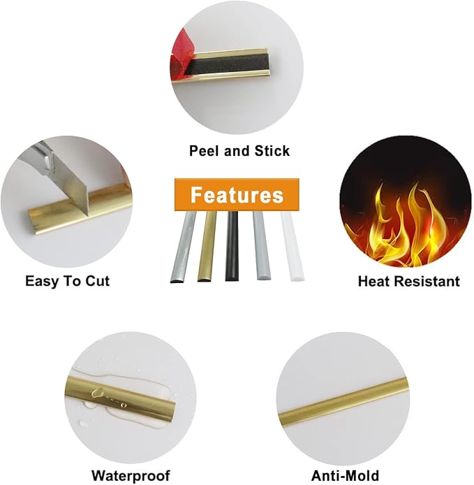 STICKGOO 10-Pack Peel and Stick Trim for Backsplash Tile Edge, 12" Tile Edge Trim Self-Adhesive Liner for Corner Decor in Gold